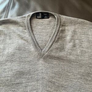 Dunhill Wool Luxury Preppy V-Neck Sweater Vest Country Club Classic Gray Mens L